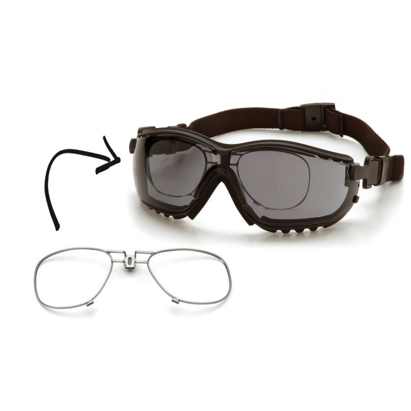 Окуляри захисні з ущільнювачем Pyramex V2G+RX (gray) Super Anti-Fog H2MAX, сірі окуляри з діоптрійною вставкою в комплекті