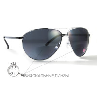 Окуляри біфокальні (захисні) Global Vision Aviator Bifocal (+2.5) (gray), чорні біфокальні лінзи в металевій оправі