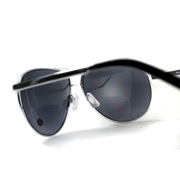 Окуляри біфокальні (захисні) Global Vision Aviator Bifocal (+3.0) (gray), чорні біфокальні лінзи в металевій оправі