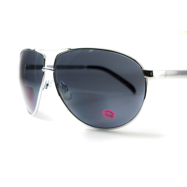 Окуляри біфокальні (захисні) Global Vision Aviator Bifocal (+3.0) (gray), чорні біфокальні лінзи в металевій оправі