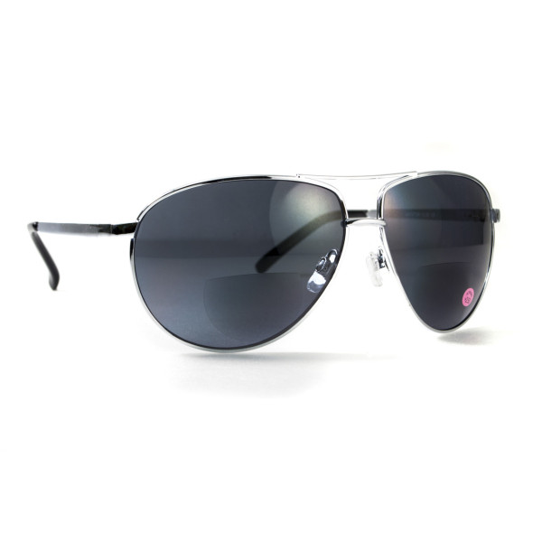 Окуляри біфокальні (захисні) Global Vision Aviator Bifocal (+3.0) (gray), чорні біфокальні лінзи в металевій оправі
