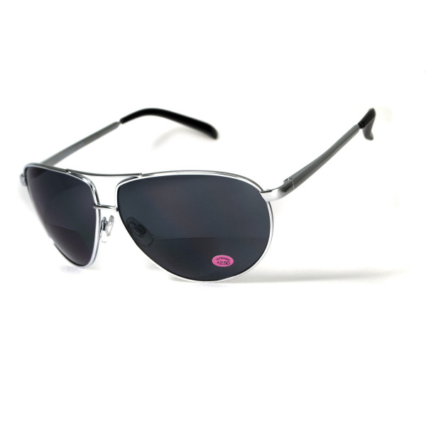 Окуляри біфокальні (захисні) Global Vision Aviator Bifocal (+3.0) (gray), чорні біфокальні лінзи в металевій оправі