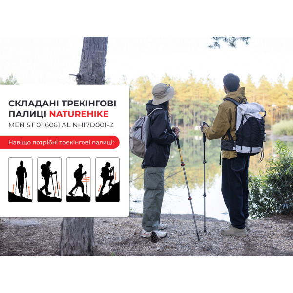 Трекінгова палиця 3-сек. Naturehike Men ST 01 6061 AL NH17D001-Z, алюміній,  чорна