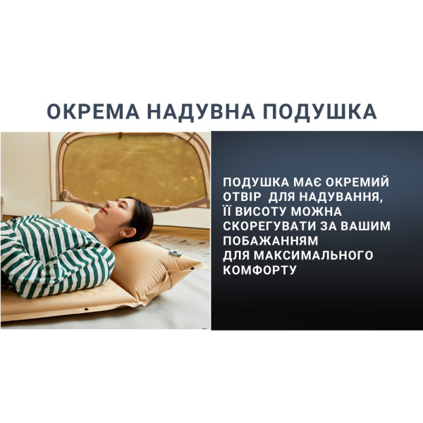 Самонадувний килимок одномісний з подушкою Naturehike CNK2300DZ014, 60 мм, бежевий