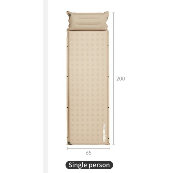 Матрац туристичний із подушкою, самонадувний одномісний Naturehike CNK2550WS025, вологостійкий, 200х65х3 см, зелений