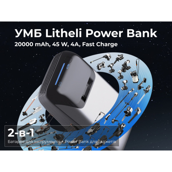 Мобільна батарея (павербанк) Litheli Power Bank 20000 mAh, 45 W, 4А, Fast Charge (U20BY04B)