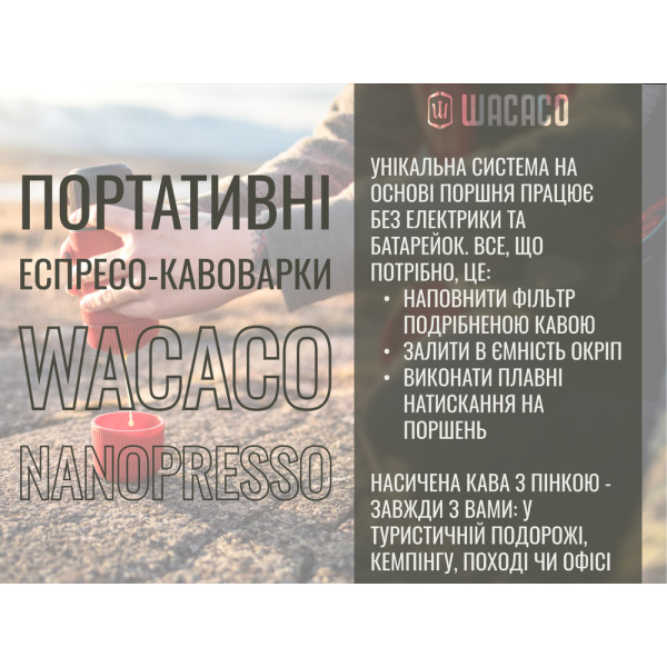 Портативна еспресо-кавоварка Wacaco Nanopresso жовта, механічна, для меленої кави