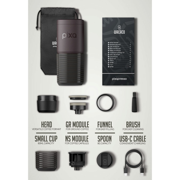 Портативна еспресо-кавоварка Wacaco Pixapresso, електрична, для меленої кави та капсул